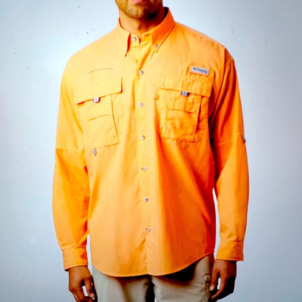 Columbia Mens PFG Bahama Long Sleeve Shirt in bright Orange